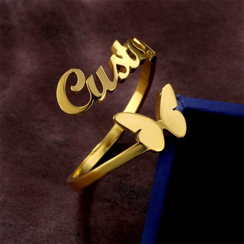 Customized Butterfly Name Ring