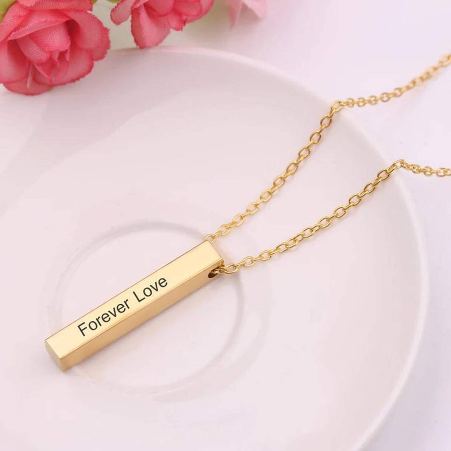 Customizable Cube Vertical Bar Name Necklace
