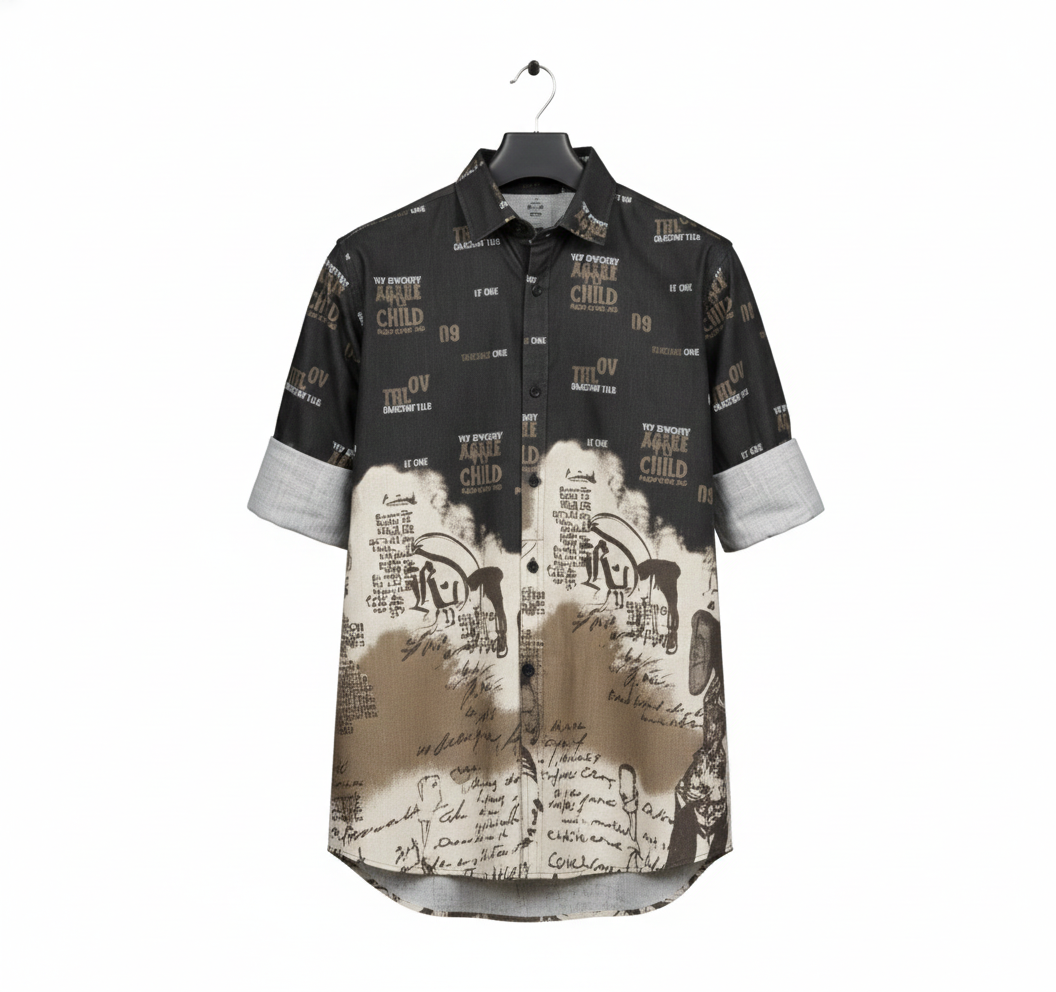 Distressed Graphic Print Fit Casual Shirt