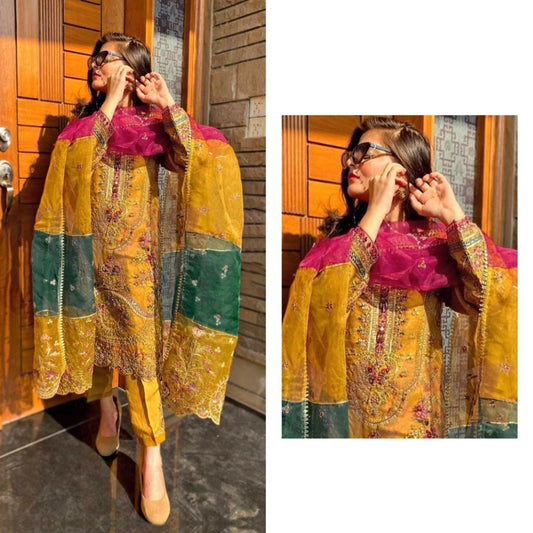 Yellow Organza Festive Wear Salawar Kameez