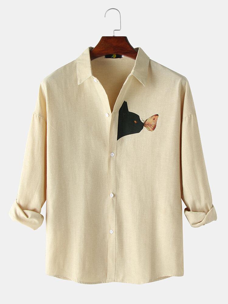 Cream Black Cat Full Slevves Shirt